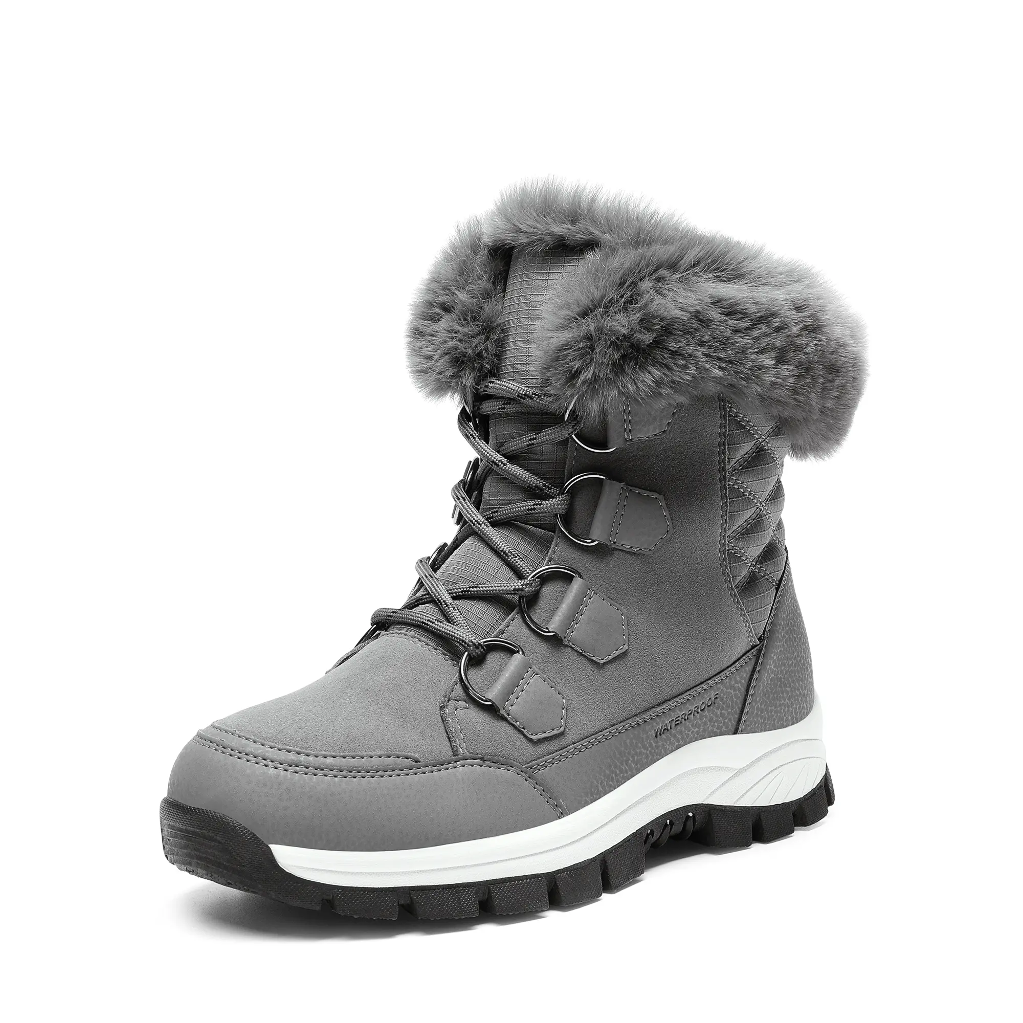 DREAM PAIRS Women's Waterproof Mid-Calf Snow Boots - Faux Fur Insulated, Lace-Up, 4mm EVA Oxford Fabric, TPR Sole, Cozy Warm for Walking Hiking, Waterproof Outdoor Footwear, Laces, Slip Resistant, Faux Fur Looks Cozy, Lace-Up Entry Saves Time In The Cold