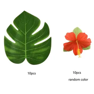 20 Piece Tropical Party Decorations Golden Mimosa Leaves and Flowers, Hawaiian Beach Theme Table Decoration, Summer Banquet Simulated Leaf Set, Decorative Fake Plant, Faux Flower Decoration
