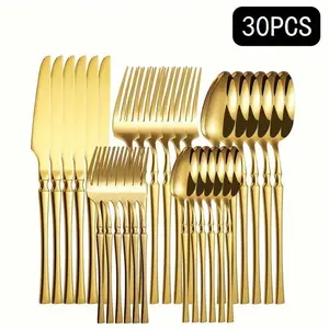 30-Piece Stainless Steel Silverware Set for 6-Mirror-Polished Knives, Forks, Spoons, Teaspoons & Dessert Forks,Durable and Dishwasher-Safe Modern Tableware Sets Dinnerware Sets Stylish Sturdy Cutlery Metal