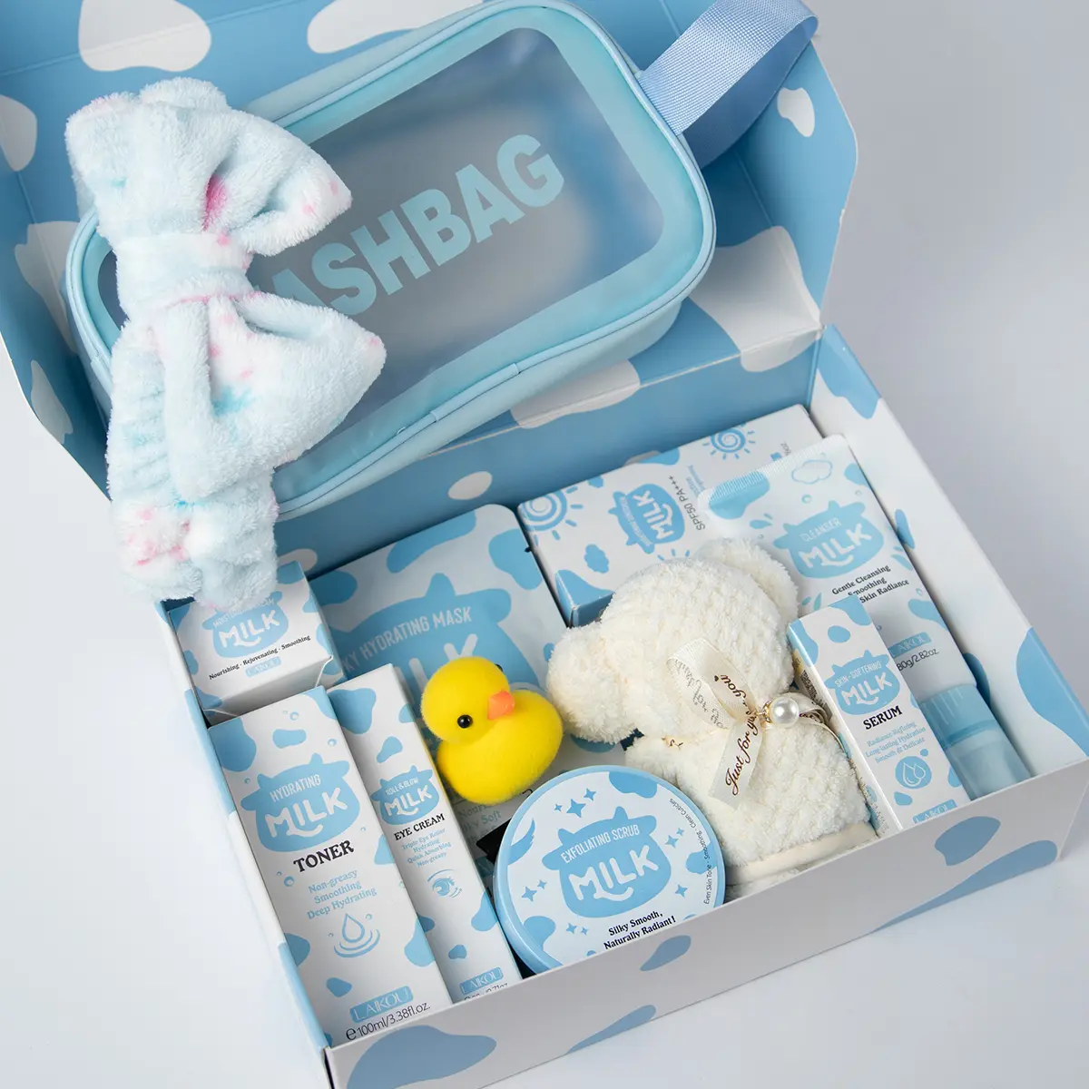 Moisturizing Milk Skincare Set, 7pcs/14pcs/17pcs/set Including Facial Cleanser, Sun Cream, Scrub, Toner, Eye Cream, Face Moisturizer, Makeup Bag, Hair Clip, Face Mask, Headband, Gift, Skin Rejuvenating Set, Toiletries Kit, Body Care