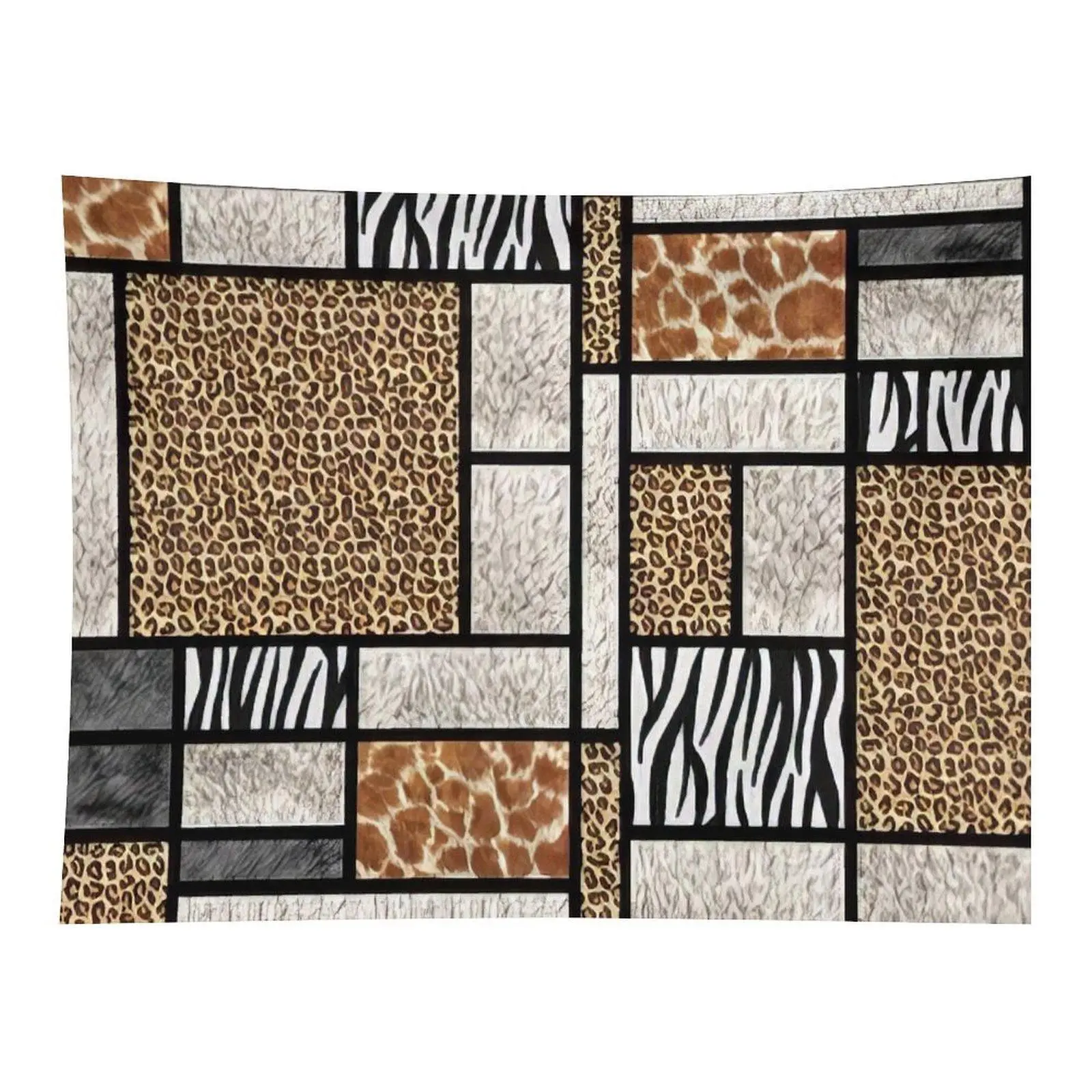 Wild Animal Skin Patchwork Wall Tapestry Zebra Leopard Giraffe Fur Mixed Splicing Pattern Modern Bohemian Aesthetic Wall Art For Living Space Decor