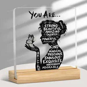 [2D Flat] Positive Affirmations - Acrylic Desktop Decoration - Desk Signage Decoration - 1pc with "You Are Powerful, Beautiful, Amazing" - 2D Design for Home, Office, or Cafe Decor - Perfect Gift for Birthdays, Housewarming, Holidays, and Encouragement