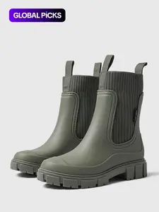 Women's Fashionable Solid Color Rain Boots, Casual Waterproof Non-slip Sock Boots for Daily Wear, Female Versatile Trendy Shoes for Outdoor, Casual Ankle Boots