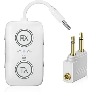 2026 Upgraded Airplane  5.4 Adapter with aptX Adaptive,  Airplane Travel Essentials Supports 2 AirPods or Headphones, 2-in-1 AUX  Transmitter Receiver for Gym, TV, , White