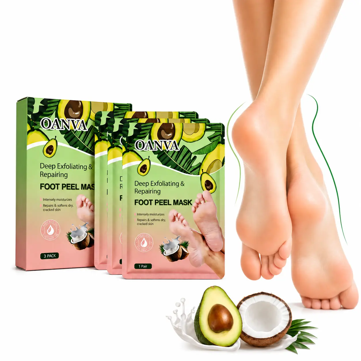 OANVA Foot Peeling Mask, Exfoliating Foot Peel Mask with Avocado Oil & Coconut Oil, Remove Dry Dead Skin & Calluses, Repair Cracked Heels for Baby Soft Feet | Trial 1 Pack / 3 Pack / 6 Pack Available
