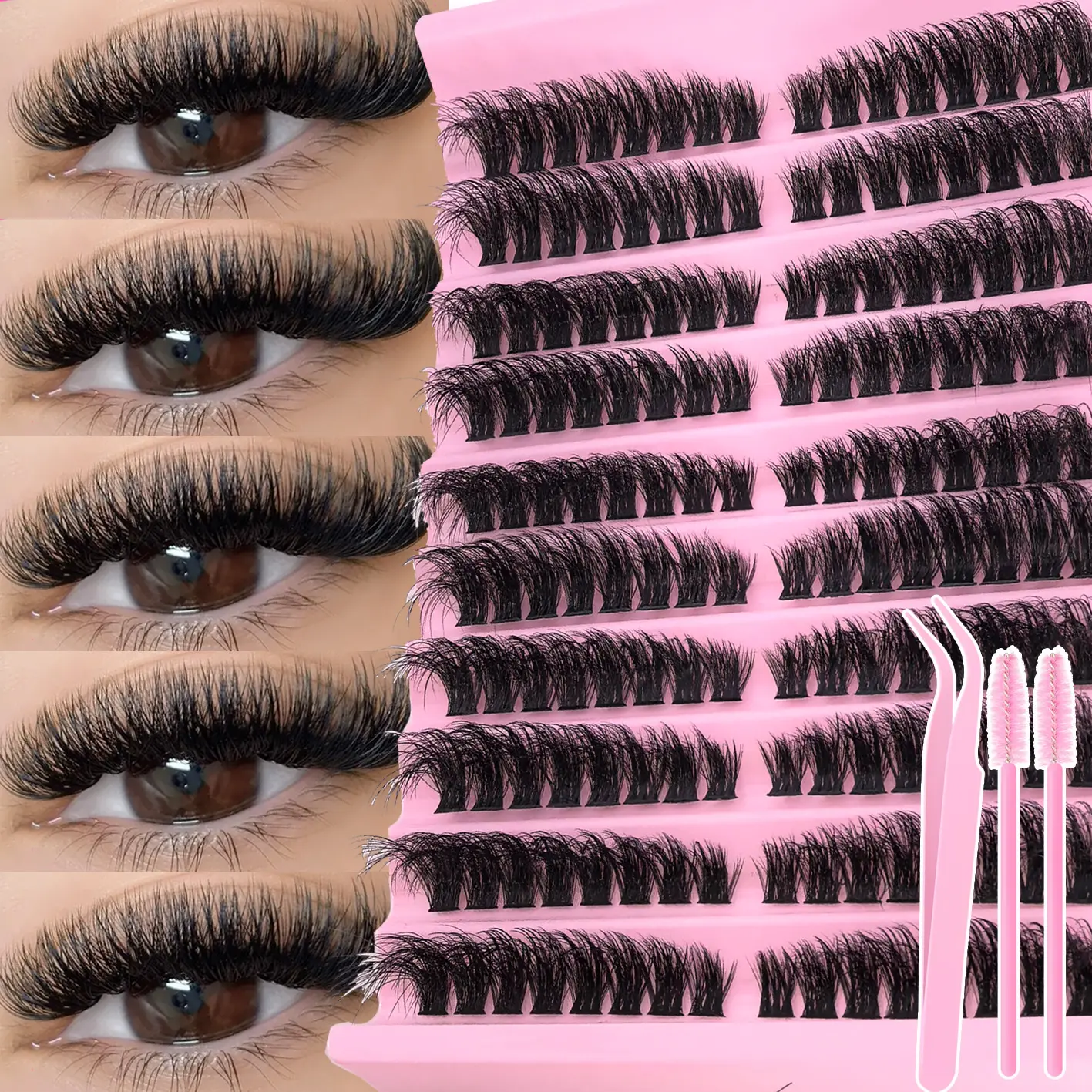 160PCS Cluster Eyelashes Kit, Best Lash Clusters, Fluffy False Eyelashes, 80D Lash Extension with Tweezers and Brush, Natural Style, C Curl Eyelash Clusters, 8-16mm Lengths, Individual Lashes Suitable for Daily, Party, Eyelash Extensions