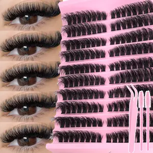 160PCS Cluster Eyelashes Kit, Fluffy False Eyelashes, 80D Lash Extension with Tweezers and Brush, Fluffy Natural Style, C Curl Volume Eyelash Clusters, 8-16mm Mixed Lengths, Wispy Individual Lashes Suitable for Cosplay, Daily, Party, Eyelash Extensions