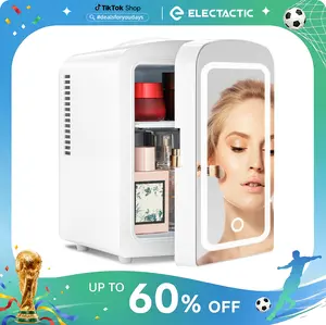 [DealsForYouDays]Electactic Compact Refrigerator, Skincare Fridge With Dimmable LED Light Mirror,4L 12oz Capacity, Portable Small Refrigerator for Cosmetics, Skin Care and Food , Ideal for Bedroom, Car, Office & Dorm,100% Freon-Free & Eco Friendly,White.