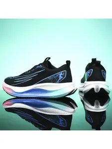 1 Pair Gradient Carbon Plate Running Shoes, Athletic, Sporty Running Shoes, Breathable & Non-slip, Shock-absorbing & Rebound, Gradient Mesh Upper, Elastic Outsole, For Runners' Daily Training & Casual Streetwear