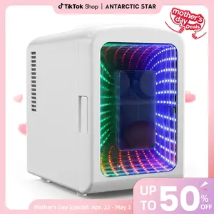 Summervibes[Limited Stock] Antarctic Star Mini Compact Refrigerator with Gaming Light, 4L Capacity/6 Cans Portable Mini Fridge, for Bedroom,Car,Office and Dorm, Small Cooler for Cosmetics, Beverage and Food, White summervibes