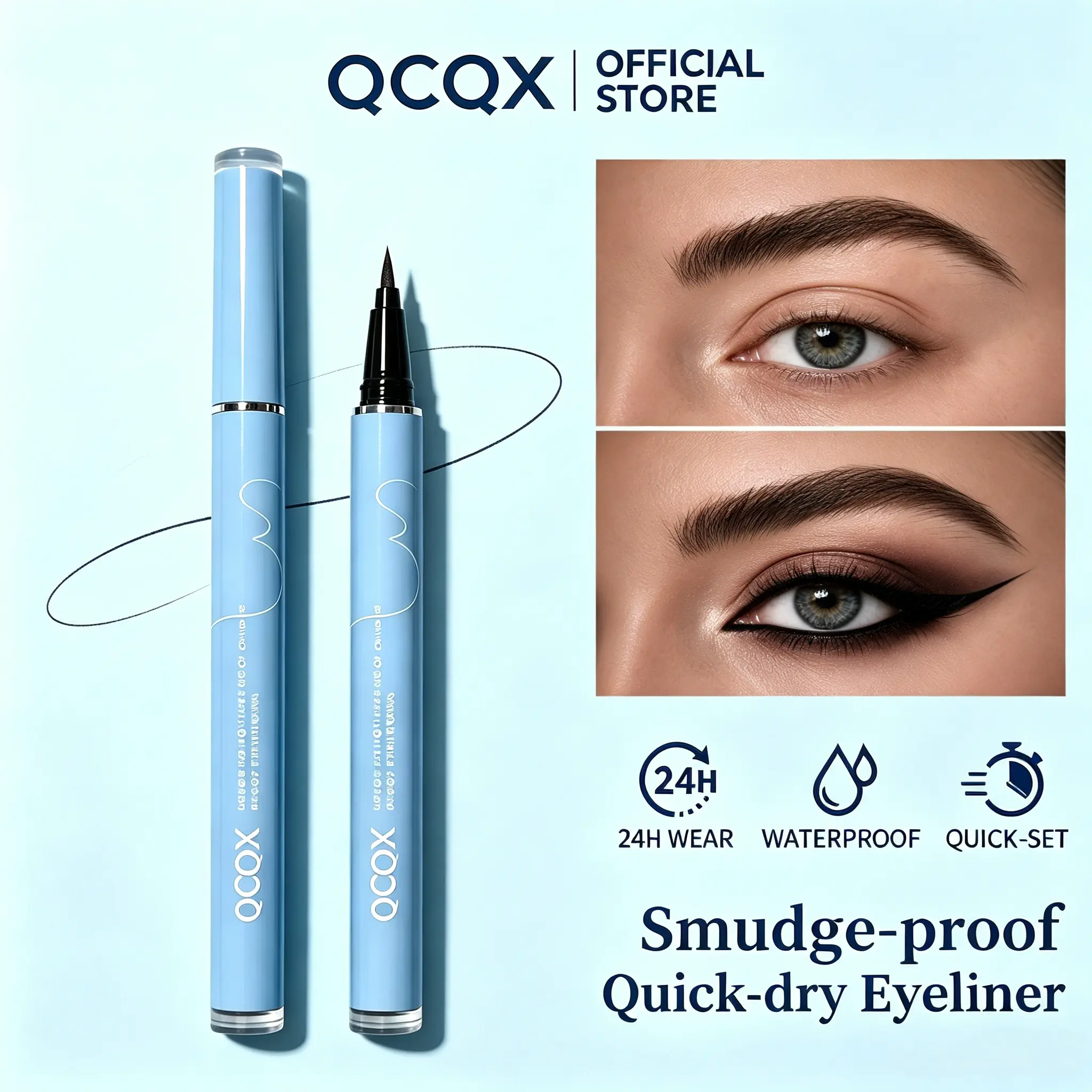 【QCQX】Long-lasting eyeliner -lightweight, waterproof,vegan,cruelty-free,24-hour smooth application,ultra-creamy andsilky smooth texture.