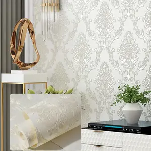 A roll of self-adhesive European-style embossed 3D patterned decorative wallpaper, Peel and stick wallpaper designs, ready to peel and stick, easy to cut and install, suitable for bedrooms, living rooms, TV backgrounds, and studies.