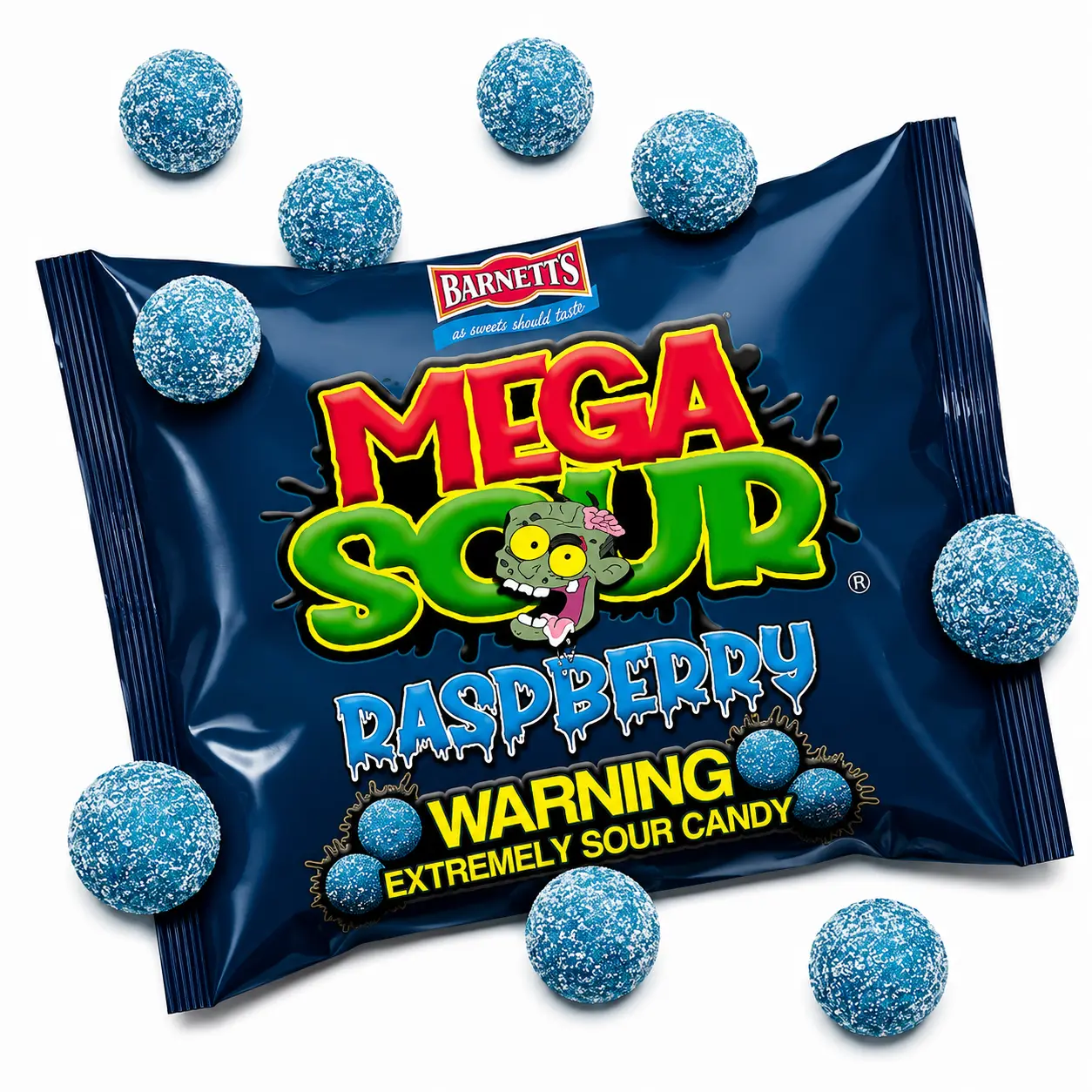 Barnetts Mega Sour Raspberry Bonbon Candy Snack, 104g - Handmade British Hard Sweets - Extreme Sour Challenge - Retro Party Bag Treats