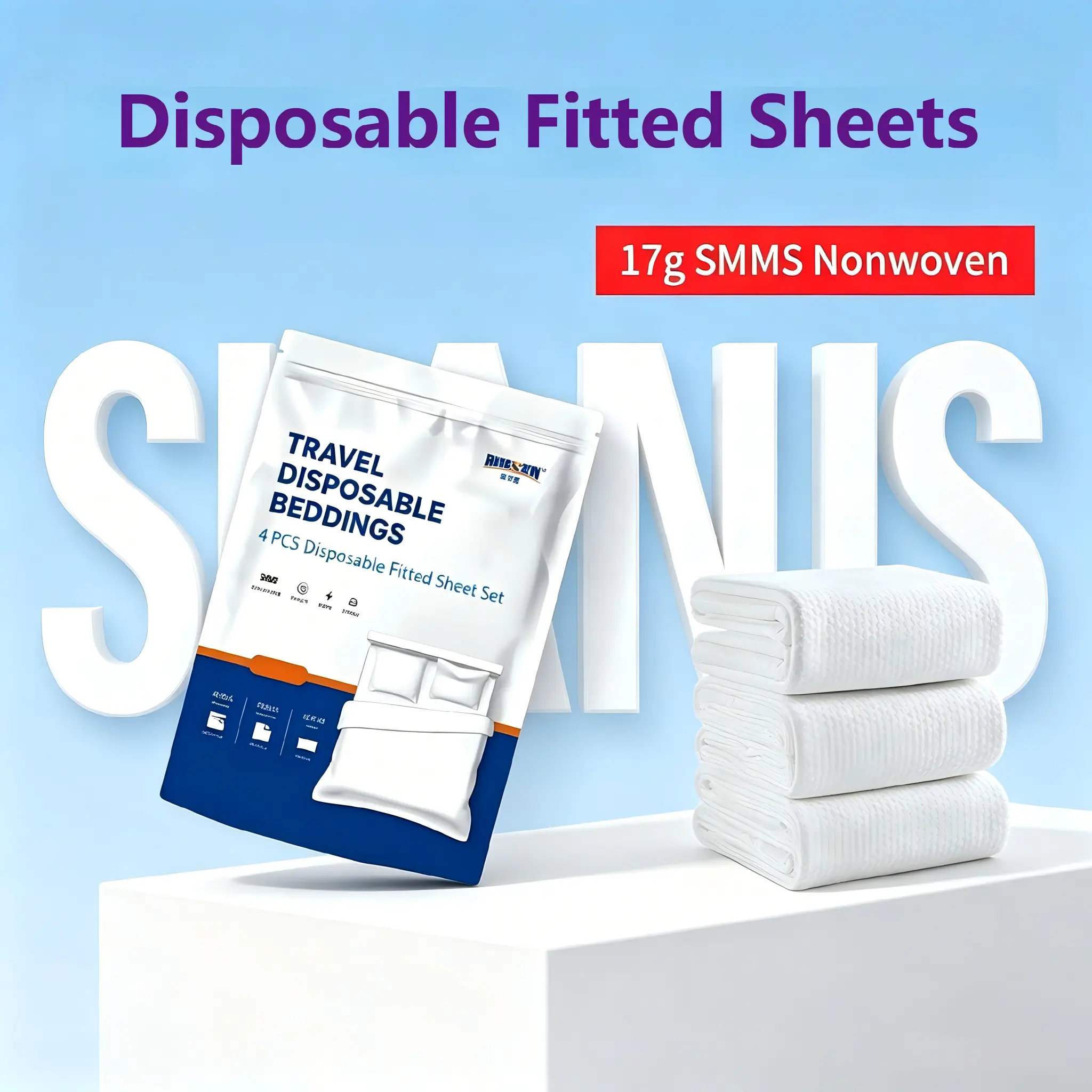 Disposable 4 Piece Fitted Sheet Set, Includes 2 Pillowcases, 1 Duvet Cover & 1 Fitted Sheet, Soft & Lightweight, Ideal for Travel, Hotel Stays & Business Trips