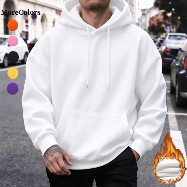 Men's Thick Ultra-Soft Fleece Pullover Hoodie - Menswear, Longsleeves, Plain, Loose Casual Sports Sweatshirt, Couple-Style, Kangaroo Pocket, Multifunctional Athletic Fabric, Suitable for Everyday Wear, Comfortable Soft Men's Hoodies