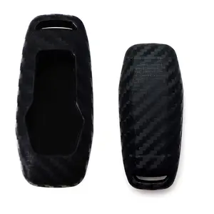 iJDMTOY Carbon Fiber Finish Soft Silicone Key Fob Cover For 2015-2017 Ford Explorer or F-150 3-Button Keyless Smart Key (Black Twill Weave Pattern)