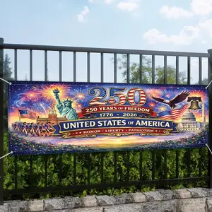 Patriotic 250th Anniversary USA Banner, America 1776-2026 Independence Day Flag, Outdoor Yard Decor for 4th of July Celebration
