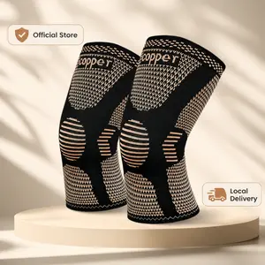 2 Pack Copper Compression Knee Sleeves, High Elastic Anti-Slip Knee Support Brace, Breathable Knit Knee Protector for Running Fitness Basketball, Sports Injury Prevention Knee Gear for Men Women