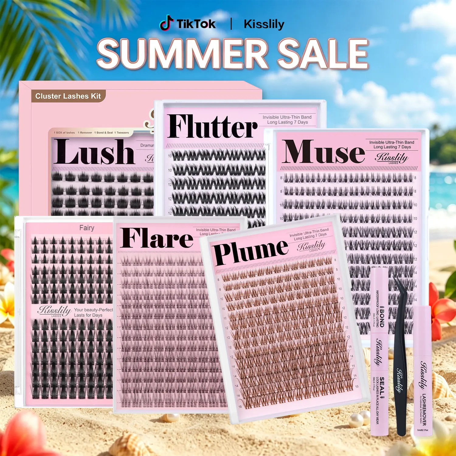 Hot Style Collection | Kisslily  Fairy, Flare, Plume, Muse,Flutter,Lush | Upgrade 2.0 Lashes With Ultra Dense, Waterproof, Long-Lasting Lashes | Beginner-Friendly DIY Lashes | Trendy & Must-Have Clusters #summerfinds #SummerWins,sunscreen