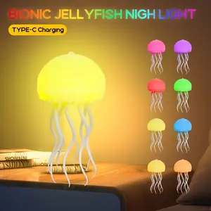 LED Dynamic Floating Jellyfish Table Lamp, USB Charging, RGB Multiple Mode Gradient, Button Control, Home Lighting Fixture, Indoor Lighting, LED RGB Lights