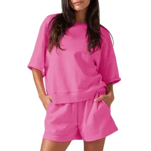 PASLTER Womens 2 Piece Outfits Casual Oversized Cropped Sweatshirt and High Waist Running Shorts Tracksuit Sets