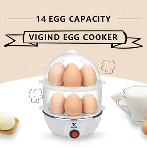 Easy Egg Cooker, Stainless-steel Heating Plate, Two-Tiered, 14-Egg Capacity, Soft, Medium, Hard-Boiled, Auto Shut-Off, Omelets, Poached Eggs, Measuring Cup, Piercing Pin