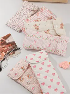 Cute Heart & Bear Pattern Quilted Glasses Case, Travel Eyewear Bag, Girls Sunglasses Holder, Cartoon Design, Perfect Sun Protection, For Girls
