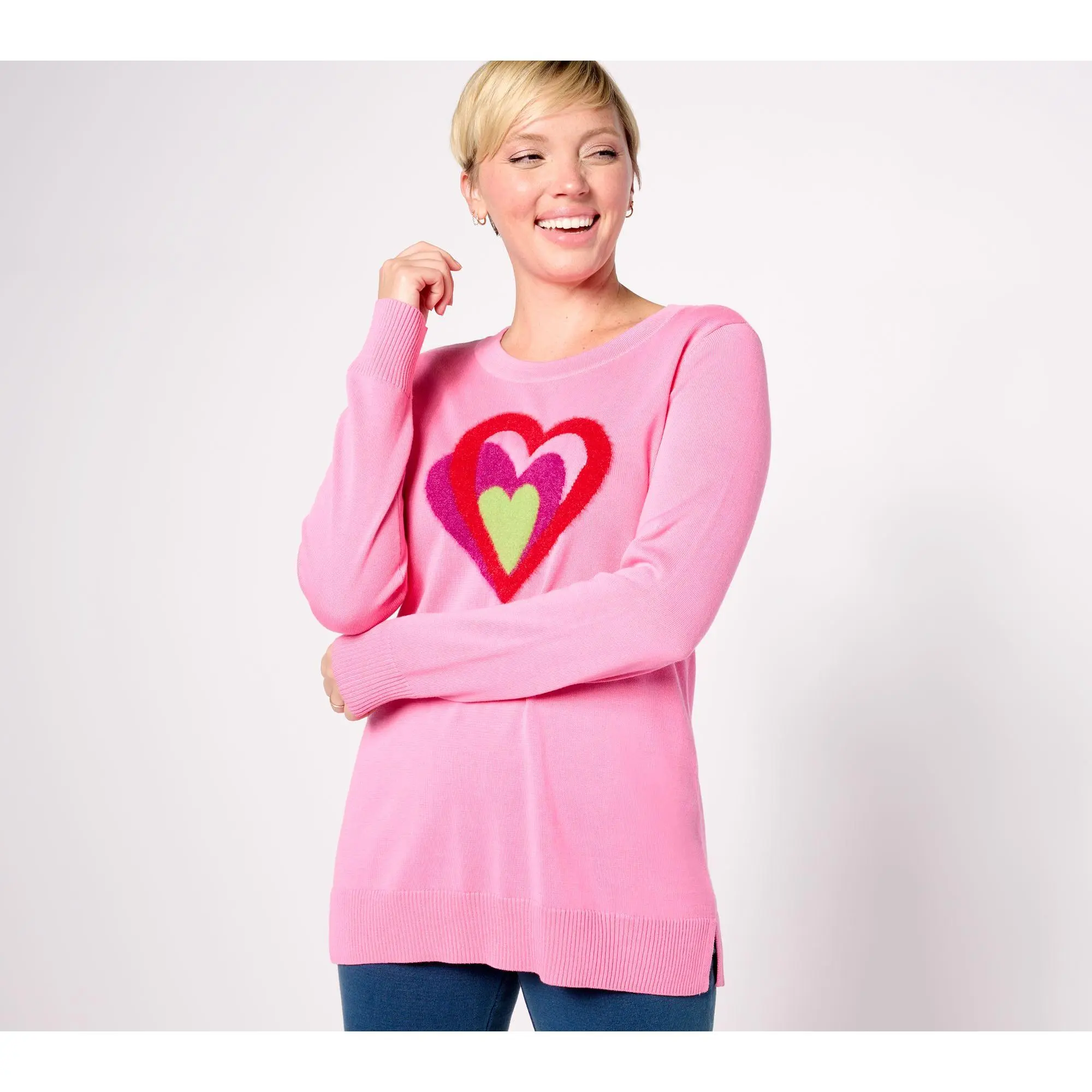 Quacker Factory Hearts A Bursting Intarsia Long Sleeve Sweater