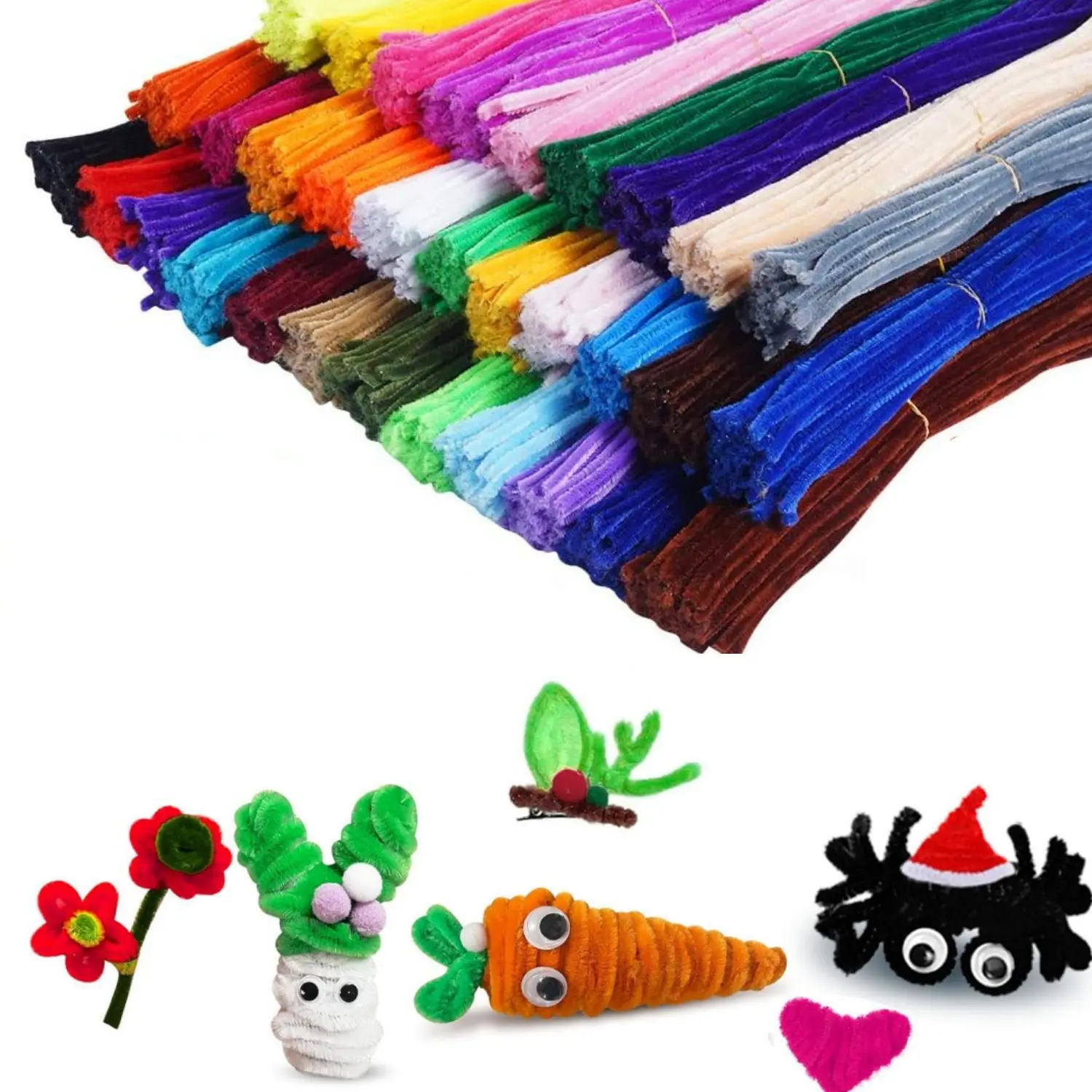 1600 Pcs Fiber-Metal Chenille Stems Pipe Cleaners (0.23x11.8 in) - 32-Color Bulk Bundle, 50 Pcs Each, Flexible Bending Home Improvement Building Supplies for DIY Crafts, Arts Crafts Supplies