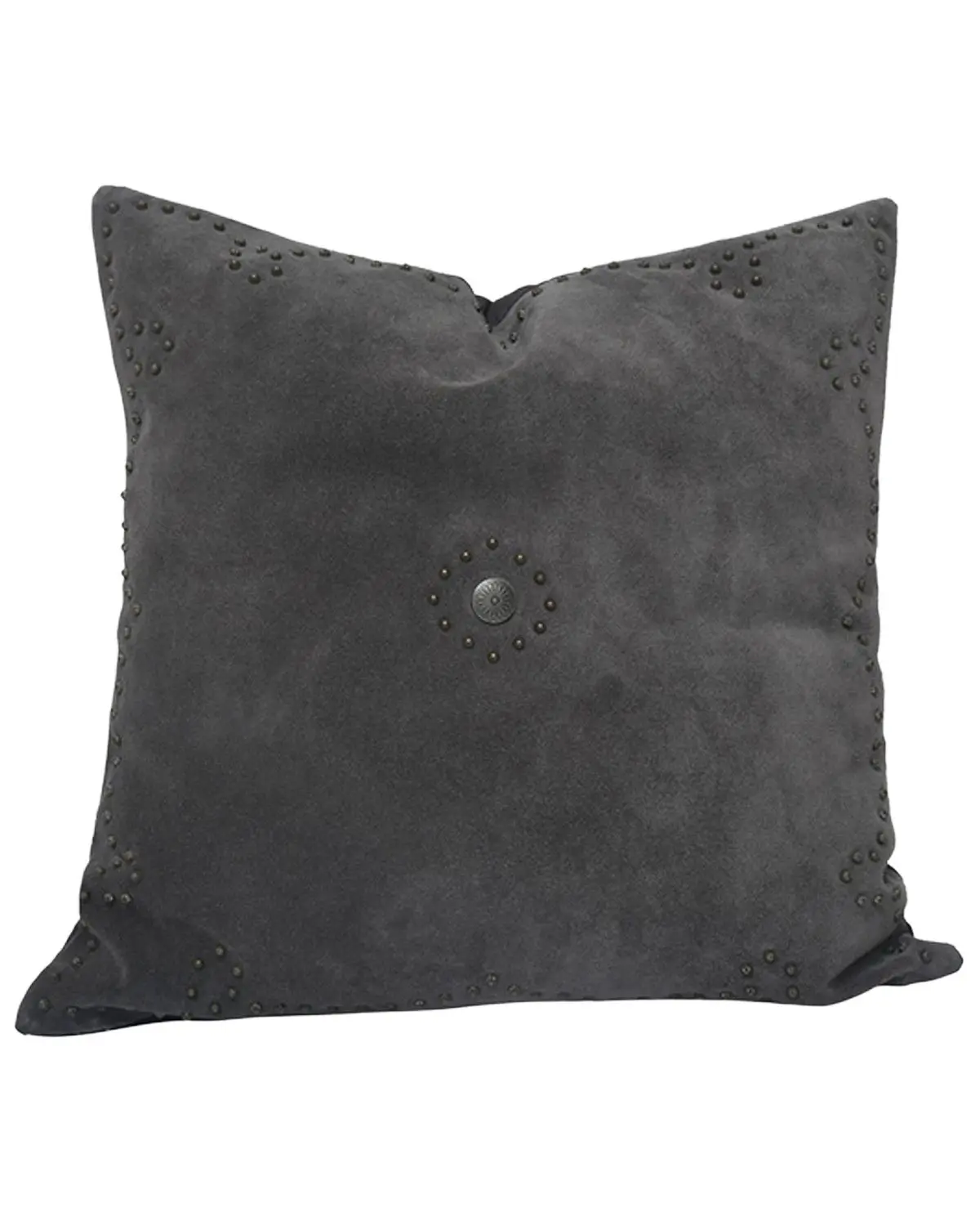 Hiend Accents Unisex Western Suede Antique Silver Concho And Studded Pillow - Pl5030-Os-Gy