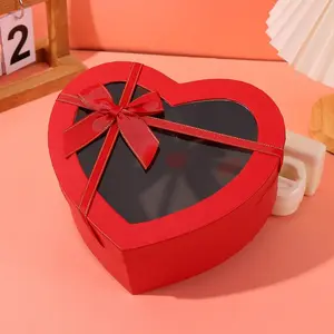 Heart Shaped Gift Box with Transparent Window, Elegant Design, Ribbon Bow Lid, Valentine's Wedding Birthday Memorial Box
