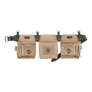 14 Pocket Framers Tool Belt Beige Top Grain Leather with 2.3/4” Leather Belt for Constructors, Electricians, Plumbers, Handymen