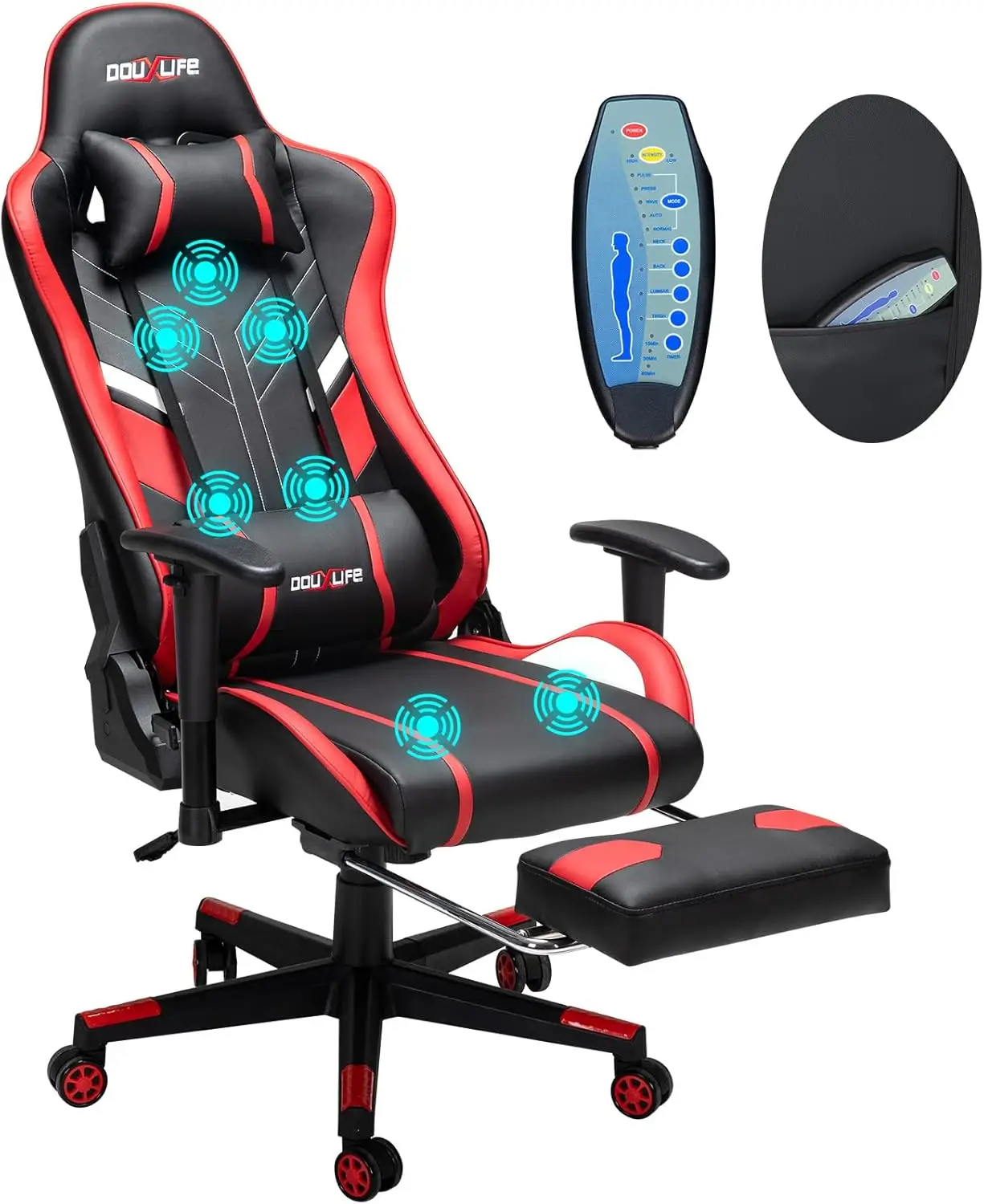 HOFFREE 7-Point Massage Gaming Chair, 175° Gaming Recliner with Footrest Ergonomic Computer Gaming Office Chair High Back Video Game Chair with Lumbar