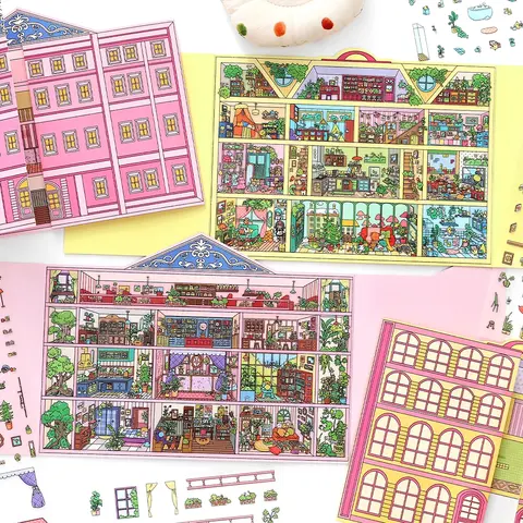 8 Sheets/bag Pet Sticker Pack, Sticker Collage Pack, Art Stickers, Sticker Cards, Scrapbook Decals, Doll House & Hotel Theme Decorations, 2 Styles X 4 Sheets, Perfect for DIY Crafts & Scrapbook Accessories Gifts