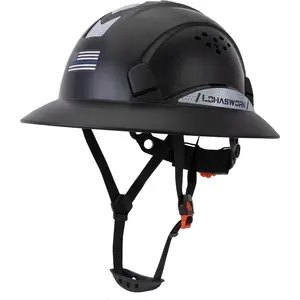 Safety Helmet Full Brim Vented Head Gear - Lightweight ABS/HDPE, 6-Point Adjustable Ratchet, Reflective for Workshop, Gardening, Outdoor Use