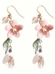 Flower Design Dangle Earrings, Faux Pearl Decor Dangle Earrings, Fashion Jewelry Accessories for Women & Girls, Trendy All-match & Exquisite Jewelry for Birthday Gift, Fashionable Jewelry, Statement Earrings, Versatile Earrings, Dangling Earrings