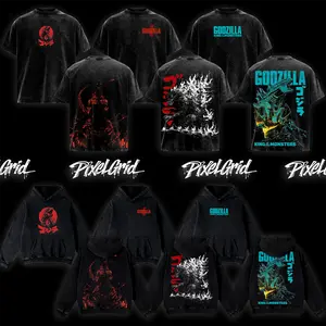 [COLLECTION] Godzilla Retro Vintage Oversized Washed T-Shirt Hoodie – Unisex Heavyweight Cotton Streetwear Pullover, Classic Movie Fan Hoodie, Gift for Men