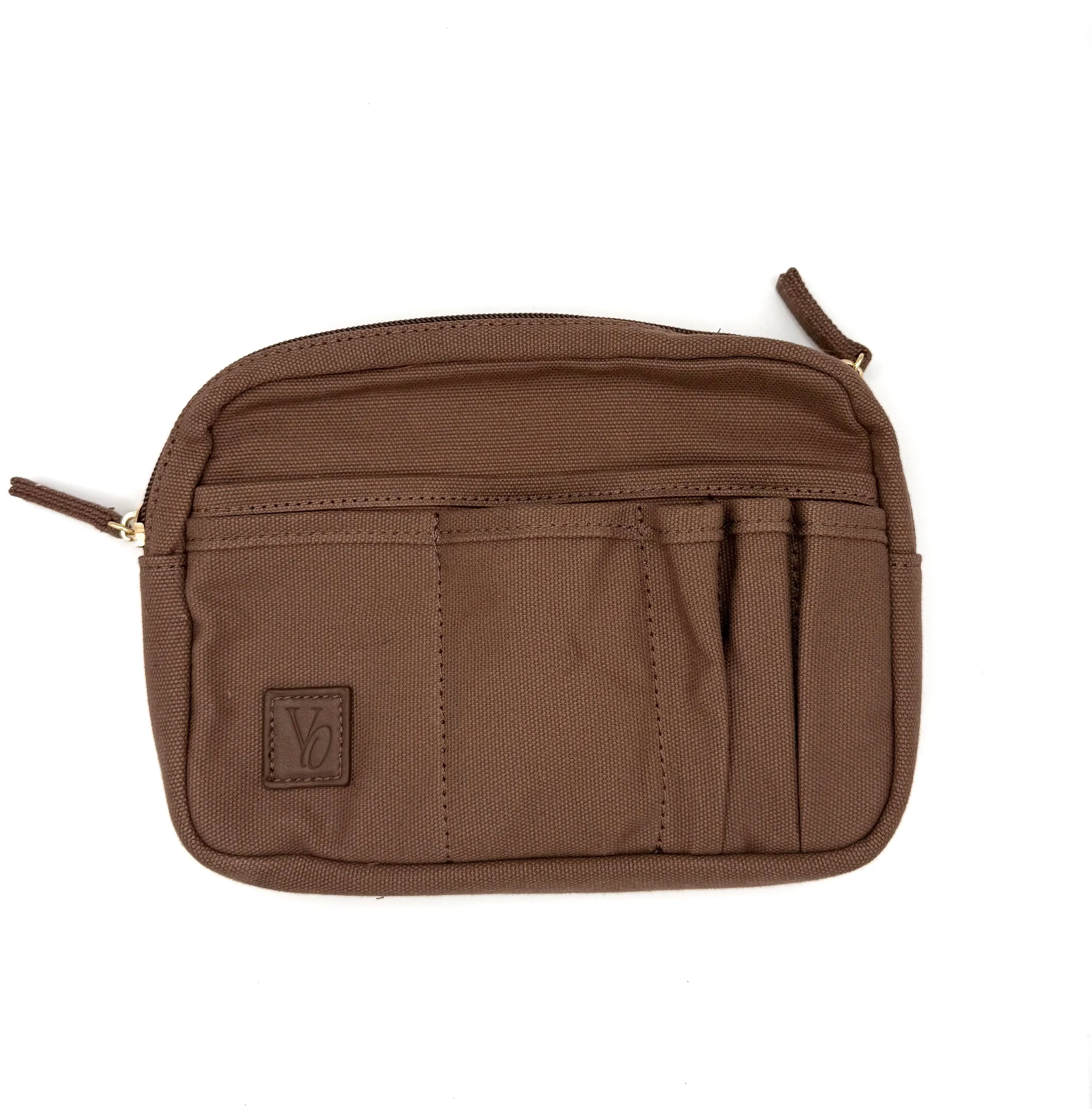 Espresso Brown Fabric Stationer's Pouch, Office Stationery Organizer with Multiple Pockets for Writing & Correction Tools, Fabric Pouch