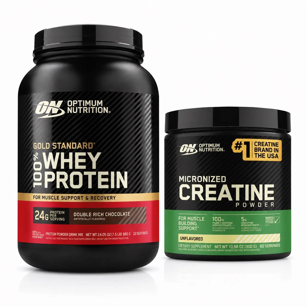 Optimum Nutrition Gold Standard 100% Whey Protein Powder - Rich Chocolate Flavor, 1.5 lb + Micronized Creatine Powder, 300 g 2-Item Fitness Nutrition Bundle, Metabolism-Boosting Workout Supplement Combo Pack