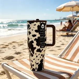 HydroJug 40oz Cute Black White Cow Pattern Stainless Steel Insulated Vacuum Flask, Leak-Proof Portable Travel Drinkware, 24H Cold Retention, Fine-Message Ceramic Mug, Pirate Skull Tumbler, Car-Use Gift for Heavy Metal Lovers