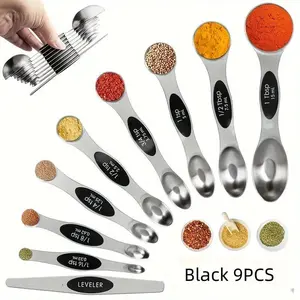 Magnetic Stainless Steel Measuring Spoon Set – Double-Ended Coffee & Baking Utensils, Food-Grade Kitchen Gadgets, Accurate Scale Measuring Tools for Home Cooking