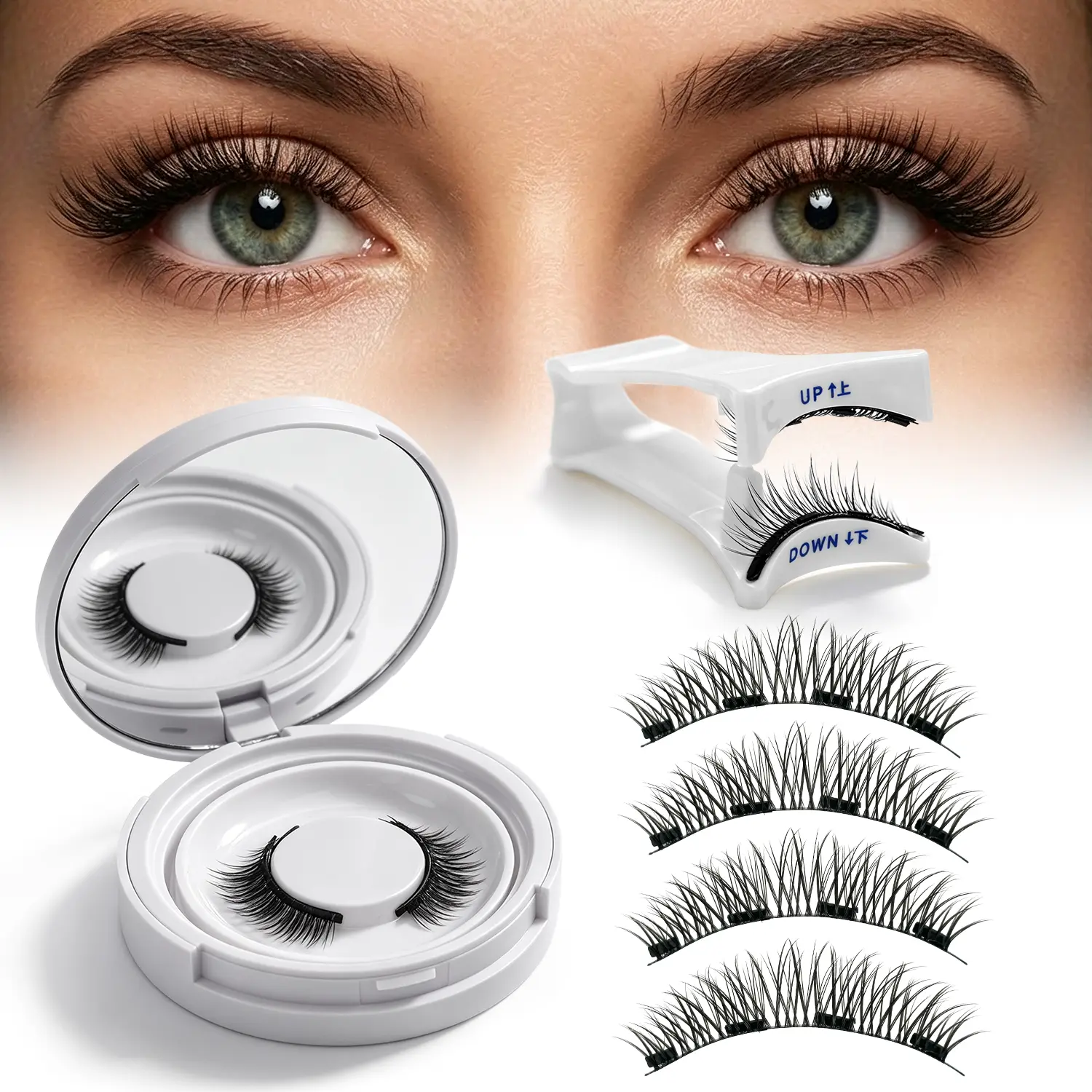 Magnetic Eyelashes Reusable Magnetic Eyelashes with Applicator | No Glue Needed Eyelashes Natural Look Lash Clusters Kit Easy to Wear and Remove