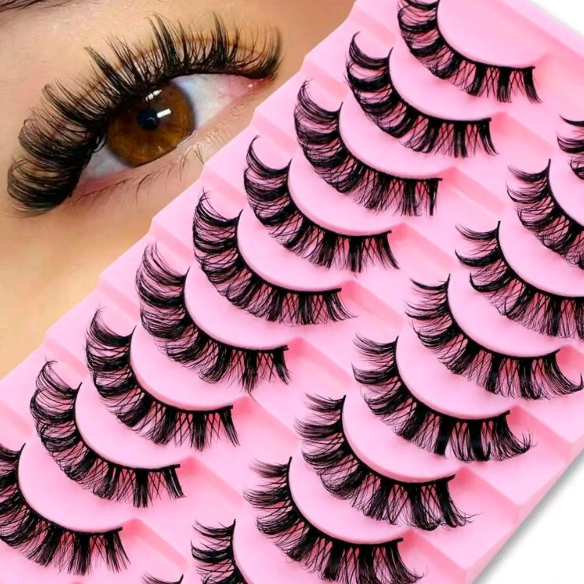 10 Pairs Russian Strip False Lashes Natural D Curl Faux Mink Eyelashes, Cat Eye Look Tail Elongated Strip Lashes, Fluffy False Eyelashes, Fake Eyelashes, Volume Eyelash Extension, Dramatic Volume Eyelash, Eyelash Extensions For Daily, Parties