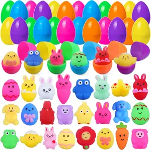 Easter Gift 24 Pack Plastic Easter Eggs Prefilled with Toys, Non Candy Pre Stuffed Easter Eggs with Squishy Egg Toys Inside, Surprise Eggs for Easter Egg Hunt, Easter Basket Stuffers