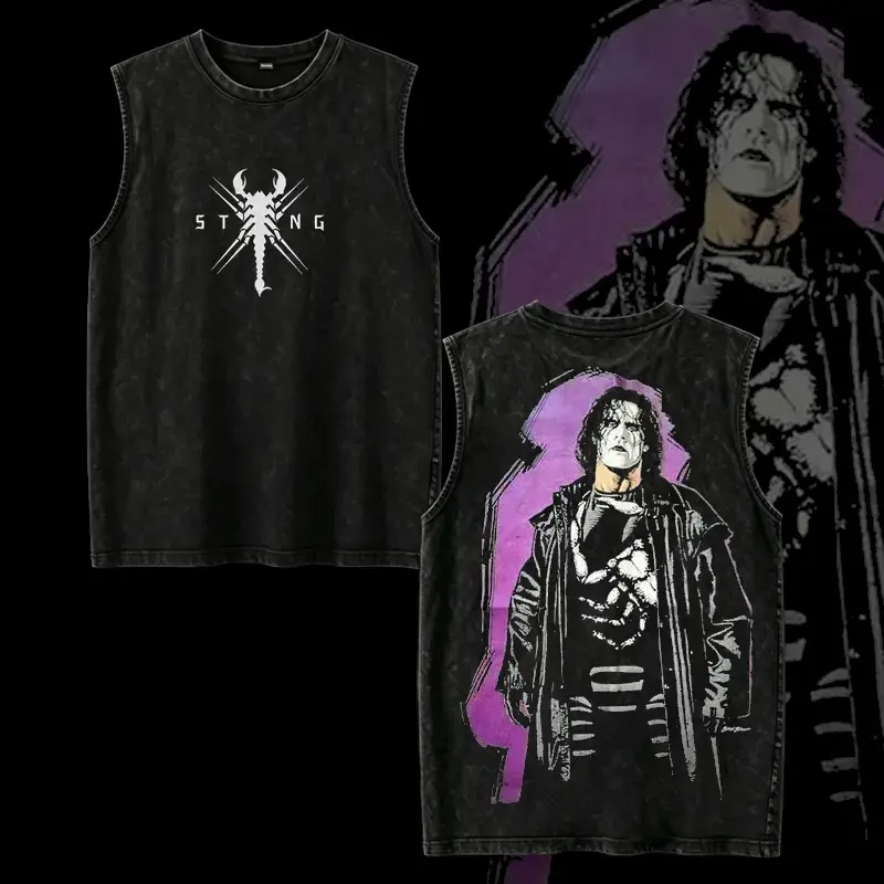 WWE Sting Washed T-Shirt | Vintage Graphic Design | Iconic Wrestling Print | Classic Fan Apparel Cotton Fabric