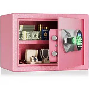 BlackSmith Home Biometric Safe 1.0 Cub Quick Access Fingerprint Lock Box With Keys Keypad Wall Mount Cabinet Safe Secure Money Jewelry with Fireproof Bag Mute Mode LED Light, Pink
