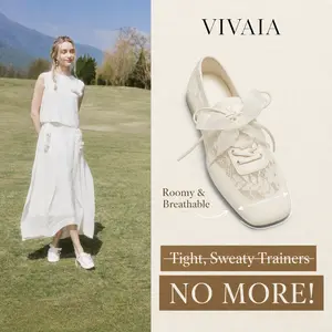VIVAIA Satin Square-Toe Ballerina Sneakers, Lace-Up Ballet Flats with 2 Laces Sneakerina,Wide Feet Friendly Ballet Flats, Suede-Like Integrated Insole Machine Washable, Lightweight, Wedding flats, Wedding shoes Ballet Sneakers, Tennis shoes (Cristina) Sum