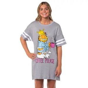 Garfield Comic Women's Coffee Please Nightgown Pajama Shirt Dress For Adults