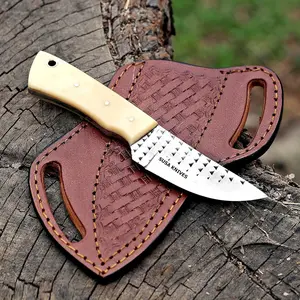 Custom Handmade 7'' fixed blade hoof rasp knife/Cow boy knife/Damascus steel Bull cutter cowboy knives with pancake leather sheath