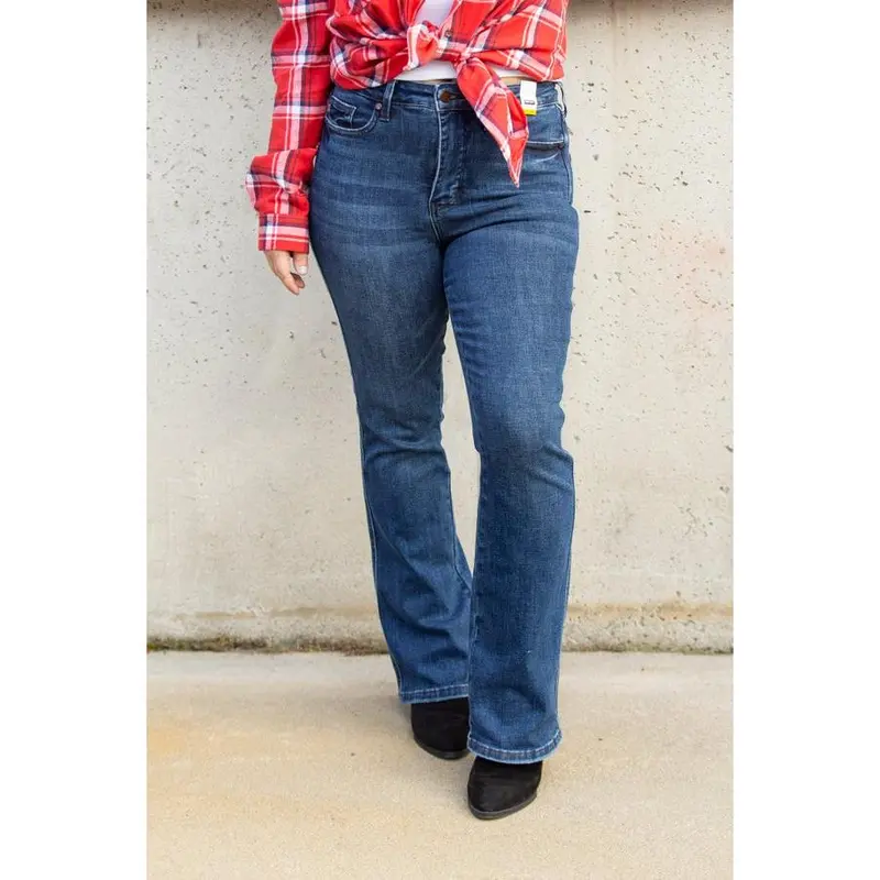 Judy Blue Women's High-Waist Bootcut Tummy Control Fit Jeans for Women - Casual Cotton-Spandex Denim, Flattering Plus Size Comfortable Pants (Dallas Style)
